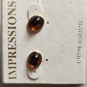 First Impressions Gold and Brown Oval Earrings